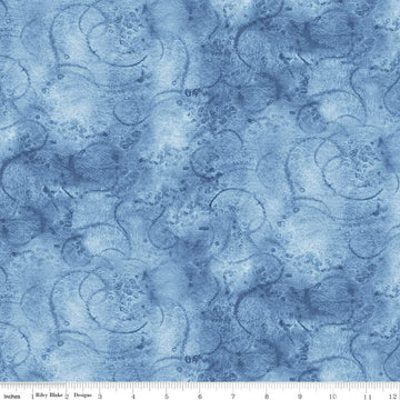 12" End of Bolt - Painter's Watercolor Swirl C680 Sky Blue - Riley Blake Designs - Blue Tone-on-Tone - Quilting Cotton Fabric