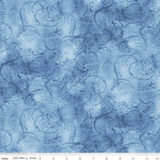 14" End of Bolt - Painter's Watercolor Swirl C680 Sky Blue - Riley Blake Designs - Blue Tone-on-Tone - Quilting Cotton Fabric