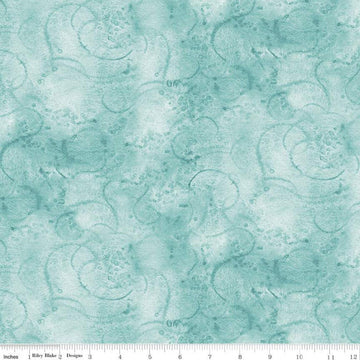 Painter's Watercolor Swirl Aqua Tone-on-Tone Blender Fabric - Riley Blake Quilting Cotton Fabric