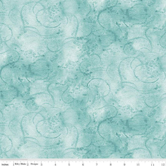 Painter's Watercolor Swirl Aqua Tone-on-Tone Blender Fabric - Riley Blake Quilting Cotton Fabric