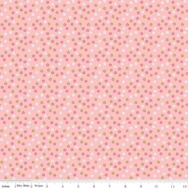 16" End of Bolt - SALE Ahoy! Mermaids Floral SC10346 Pink SPARKLE - Riley Blake - Small Flowers Gold SPARKLE - Quilting Cotton Fabric