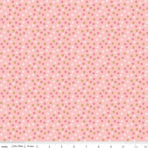 27" End of Bolt - SALE Ahoy! Mermaids Floral SC10346 Pink SPARKLE - Riley Blake - Small Flowers Gold SPARKLE - Quilting Cotton Fabric