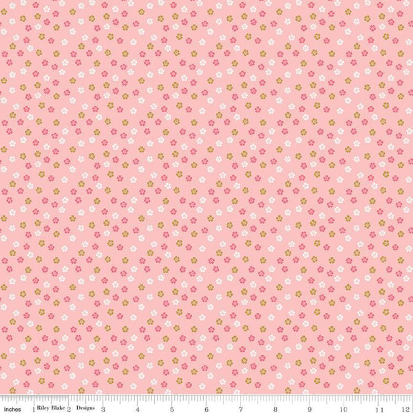 16" End of Bolt - SALE Ahoy! Mermaids Floral SC10346 Pink SPARKLE - Riley Blake - Small Flowers Gold SPARKLE - Quilting Cotton Fabric