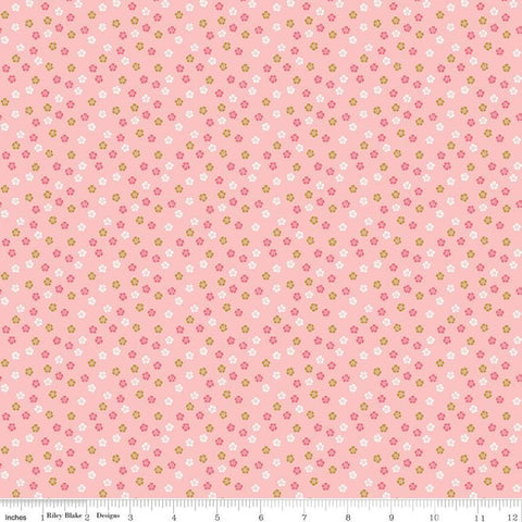 27" End of Bolt - SALE Ahoy! Mermaids Floral SC10346 Pink SPARKLE - Riley Blake - Small Flowers Gold SPARKLE - Quilting Cotton Fabric