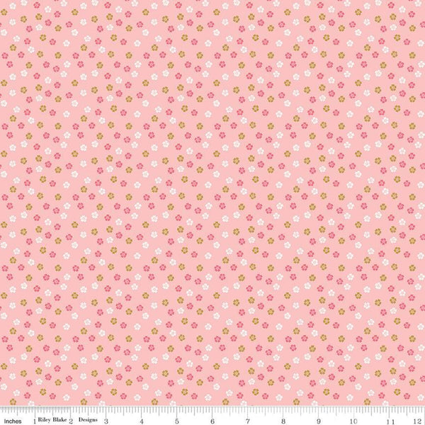 27" End of Bolt - SALE Ahoy! Mermaids Floral SC10346 Pink SPARKLE - Riley Blake - Small Flowers Gold SPARKLE - Quilting Cotton Fabric