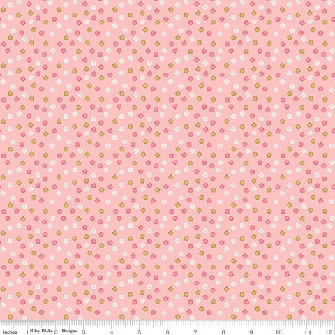27" End of Bolt - SALE Ahoy! Mermaids Floral SC10346 Pink SPARKLE - Riley Blake - Small Flowers Gold SPARKLE - Quilting Cotton Fabric