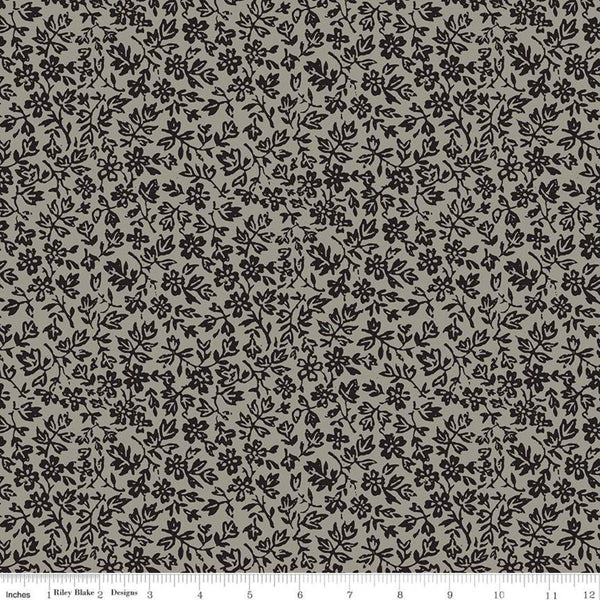 Old Made Wallflower C10598 Gray - Riley Blake Designs - Halloween Sewing Floral Flowers -  Quilting Cotton Fabric