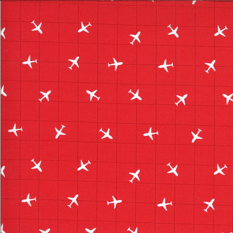 Fat Quarter End of Bolt - On the Go You're on the Radar 20726 Red Light - Moda - Grid Airplanes Planes Juvenile - Quilting Cotton Fabric