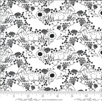 32" End of Bolt SALE Dwell in Possibility Meadow Deer 48313 Ivory Night - Moda - Floral Flowers Outlined Deer Black - Quilting Cotton Fabric