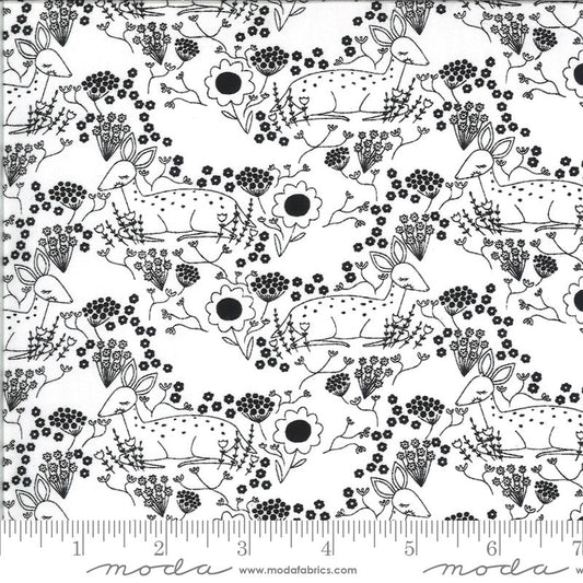 32" End of Bolt SALE Dwell in Possibility Meadow Deer 48313 Ivory Night - Moda - Floral Flowers Outlined Deer Black - Quilting Cotton Fabric
