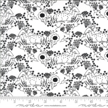 32" End of Bolt DEAL Dwell in Possibility Meadow Deer 48313 Ivory Night - Moda - Floral Flowers Outlined Deer Black - Quilting Cotton Fabric