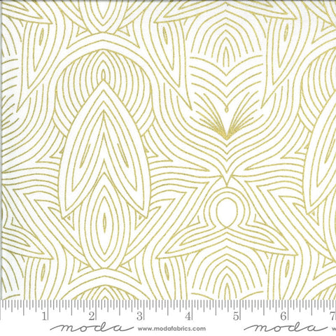 24" End of Bolt- SALE Dwell in Possibility Nouveau METALLIC 48316 Ivory - Moda - Floral Natural Off-White with Gold - Quilting Cotton Fabric