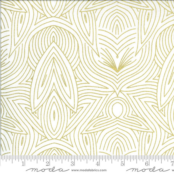 24" End of Bolt- SALE Dwell in Possibility Nouveau METALLIC 48316 Ivory - Moda - Floral Natural Off-White with Gold - Quilting Cotton Fabric