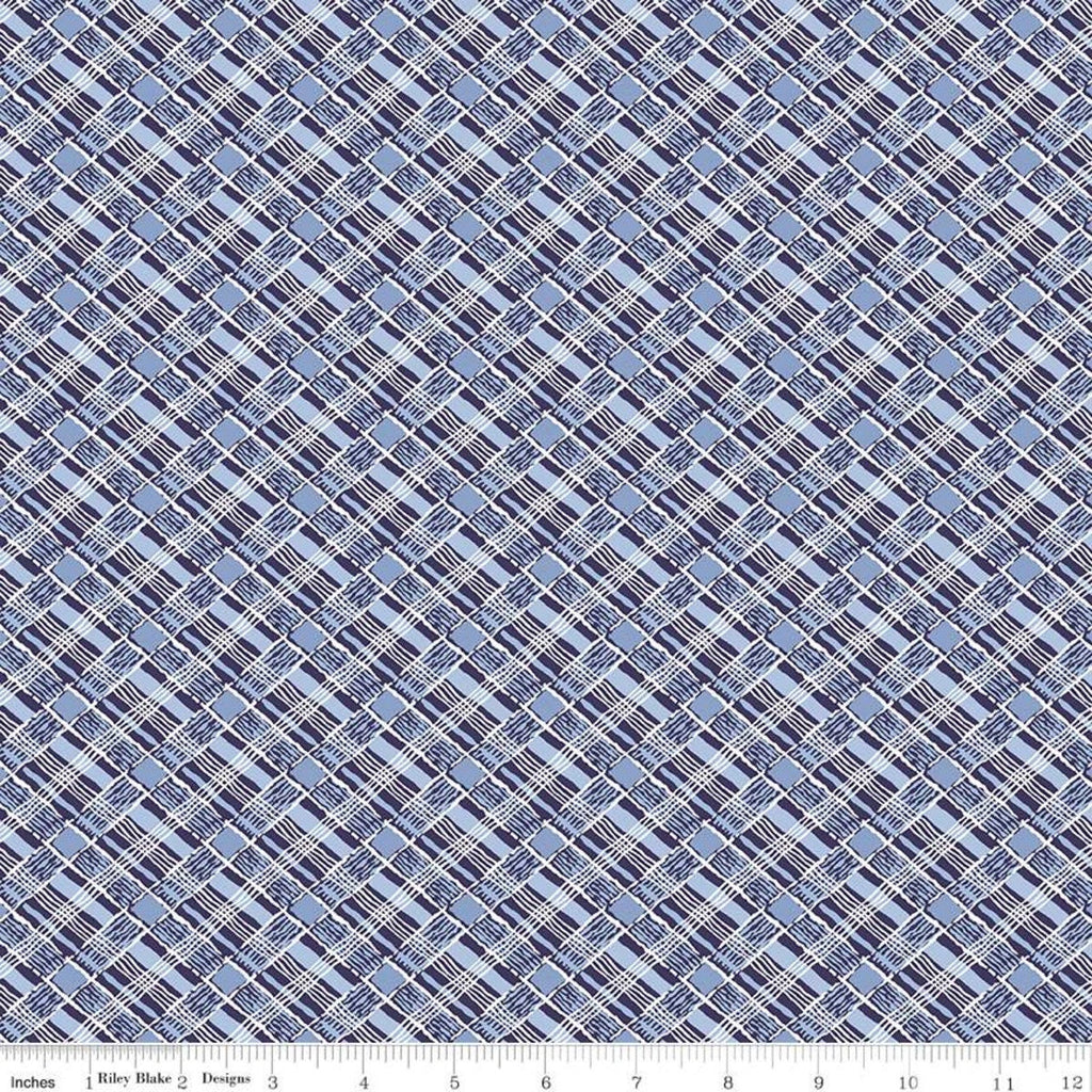 Fat Quarter End of Bolt-CLEARANCE Set Sail America Plaid C10514 Navy- Riley Blake - Patriotic Diagonal Blue Off-White-Quilting Cotton Fabric