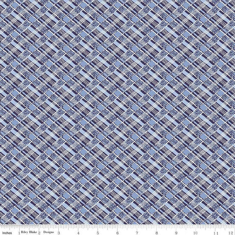 Fat Quarter End of Bolt-CLEARANCE Set Sail America Plaid C10514 Navy- Riley Blake - Patriotic Diagonal Blue Off-White-Quilting Cotton Fabric