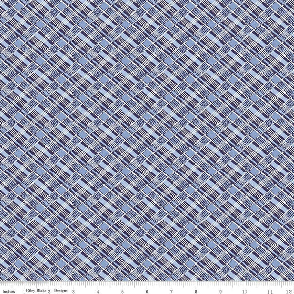 Fat Quarter End of Bolt-CLEARANCE Set Sail America Plaid C10514 Navy- Riley Blake - Patriotic Diagonal Blue Off-White-Quilting Cotton Fabric
