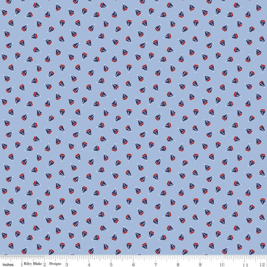 21" End of Bolt - SALE Set Sail America Sailboats C10515 Blue - Riley Blake Designs - Patriotic Sailing Boats - Quilting Cotton Fabric