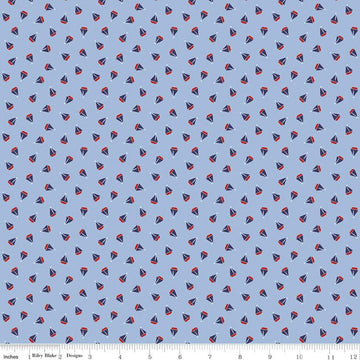 25" End of Bolt - SALE Set Sail America Sailboats C10515 Blue - Riley Blake Designs - Patriotic Sailing Boats - Quilting Cotton Fabric