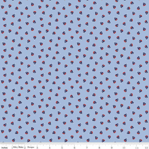 SALE Set Sail America Sailboats C10515 Blue - Riley Blake Designs - Patriotic Sailing Boats - Quilting Cotton Fabric