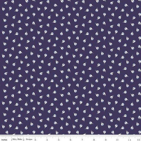 Fat Quarter End of Bolt Piece - Set Sail America C10515 Navy - Riley Blake Fabrics - Boating Sailing Boat Off-White - Quilting Cotton Fabric