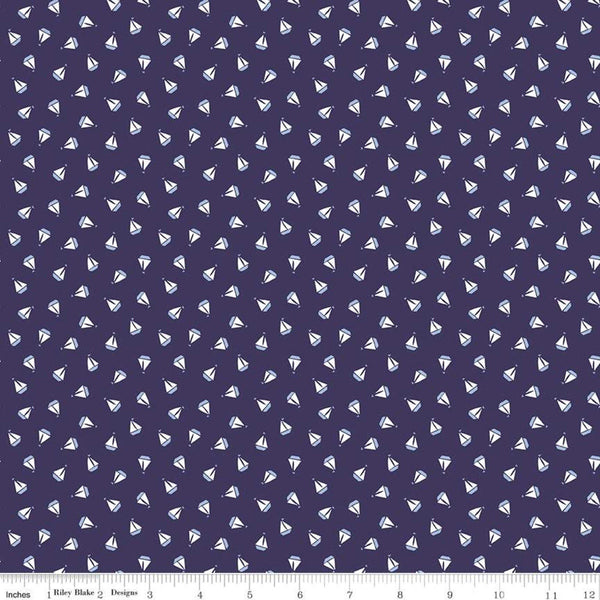 Fat Quarter End of Bolt - SALE Set Sail America C10515 Navy - Riley Blake Fabrics - Boating Sailing Boat Off-White - Quilting Cotton Fabric