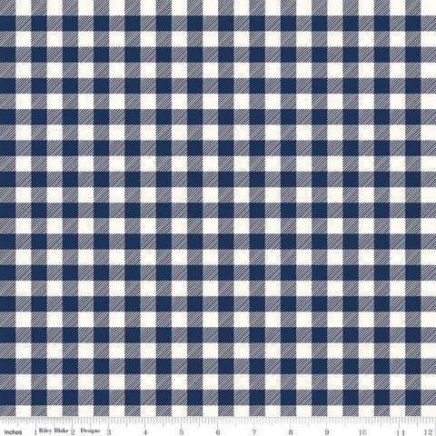 27" End of Bolt - SALE Cotton FLANNEL Buffalo Check F455 Navy by Riley Blake Designs - Blue White Checkered Checks - Cotton FLANNEL Fabric