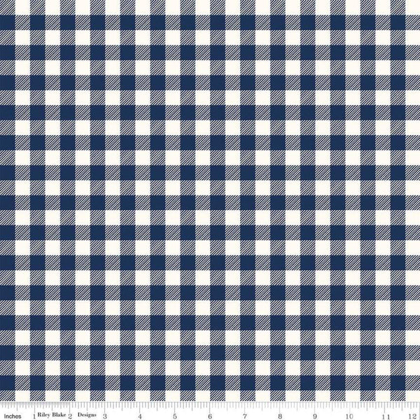 27" End of Bolt - SALE Cotton FLANNEL Buffalo Check F455 Navy by Riley Blake Designs - Blue White Checkered Checks - Cotton FLANNEL Fabric