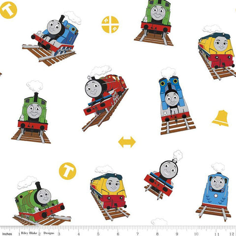 11" End of Bolt - SALE All Aboard with Thomas and Friends Main C11000 White - Riley Blake - Trains Cartoons Children's - Quilting Cotton