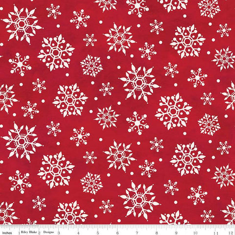 13" End of Bolt - FLANNEL Gnome for Christmas Snowflakes F10612 Red - Riley Blake Designs - Snow White on Red - FLANNEL Cotton Fabric