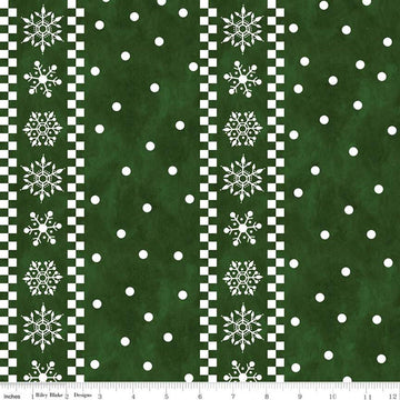 Fat Quarter End of Bolt - FLANNEL Gnome for Christmas Stripes F10613 Green - Riley Blake - White Snowflake Dot Check - FLANNEL Cotton Fabric