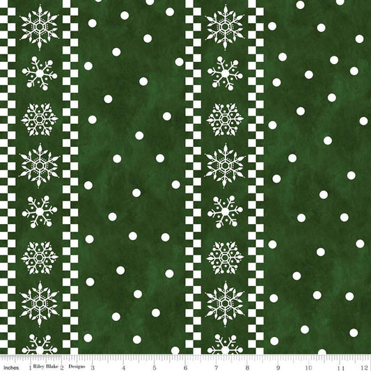 Fat Quarter End of Bolt - FLANNEL Gnome for Christmas Stripes F10613 Green - Riley Blake - White Snowflake Dot Check - FLANNEL Cotton Fabric