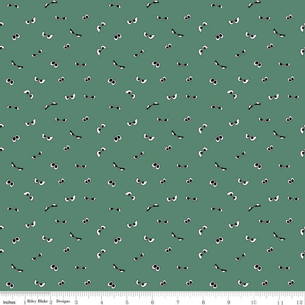 CLEARANCE Spooky Hollow Eyeballs GC10576 Ghoul GLOW in the DARK - Riley Blake - Halloween Eyes Green - Quilting Cotton Fabric
