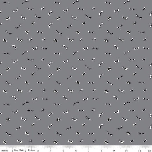 DEAL Spooky Hollow Eyeballs GC10576 Gray GLOW in the DARK - Riley Blake Designs - Halloween Eyes - Quilting Cotton Fabric
