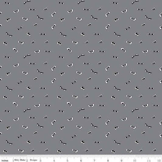 SALE 13" End of Bolt - Spooky Hollow Eyeballs GC10576 Gray GLOW in the DARK - Riley Blake Designs - Halloween Eyes - Quilting Cotton Fabric