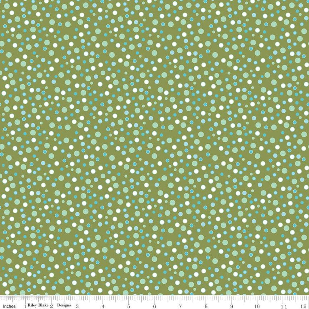Fat quarter End of Bolt Piece - SALE Stardust Dottiness C10505 Olive - Riley Blake Designs - Polka Dotted Green - Quilting Cotton Fabric
