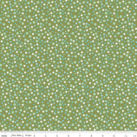 Fat quarter End of Bolt Piece - SALE Stardust Dottiness C10505 Olive - Riley Blake Designs - Polka Dotted Green - Quilting Cotton Fabric