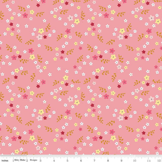 17" End of Bolt - Stardust Floral SC10503 Peony SPARKLE - Riley Blake Fabrics - Flowers Antique Gold SPARKLE Pink - Quilting Cotton Fabric