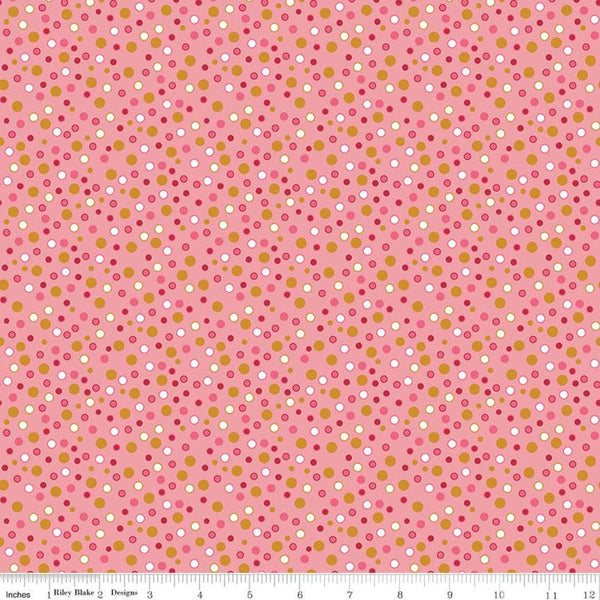Fat Quarter End of Bolt - SALE Stardust Dottiness SC10505 Peony SPARKLE - Riley Blake - Polka Dots Gold SPARKLE Pink  Quilting Cotton Fabric