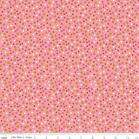 Fat Quarter End of Bolt - SALE Stardust Dottiness SC10505 Peony SPARKLE - Riley Blake - Polka Dots Gold SPARKLE Pink  Quilting Cotton Fabric