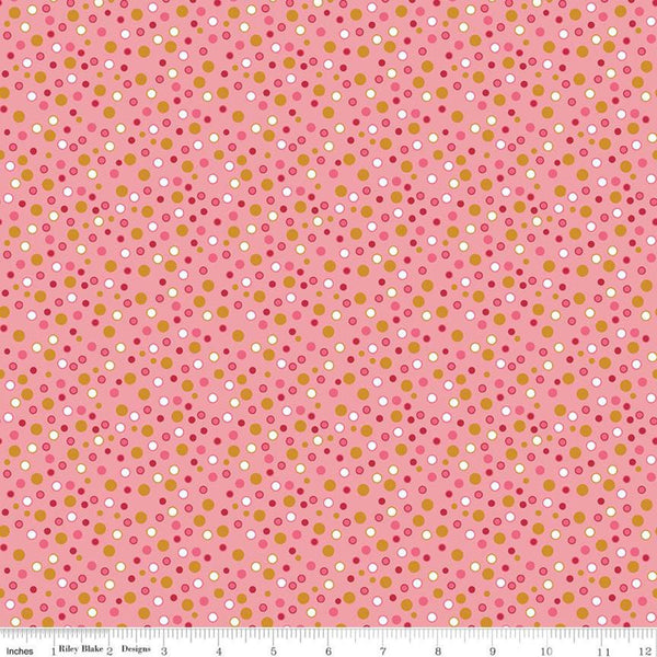 Fat Quarter End of Bolt - SALE Stardust Dottiness SC10505 Peony SPARKLE - Riley Blake - Polka Dots Gold SPARKLE Pink  Quilting Cotton Fabric