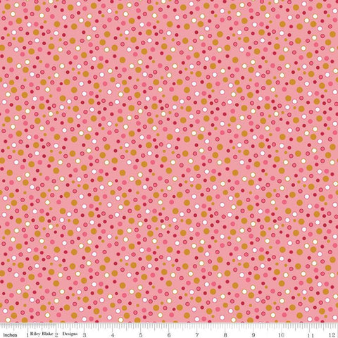 Fat Quarter End of Bolt - SALE Stardust Dottiness SC10505 Peony SPARKLE - Riley Blake - Polka Dots Gold SPARKLE Pink  Quilting Cotton Fabric