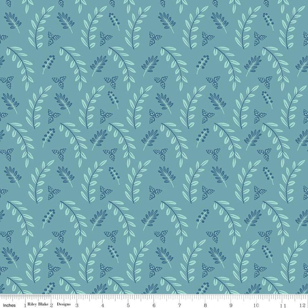CLEARANCE Poppy and Posey Leaves C10585 Teal - Riley Blake - Tone-on-Tone Blue Green -  Quilting Cotton Fabric