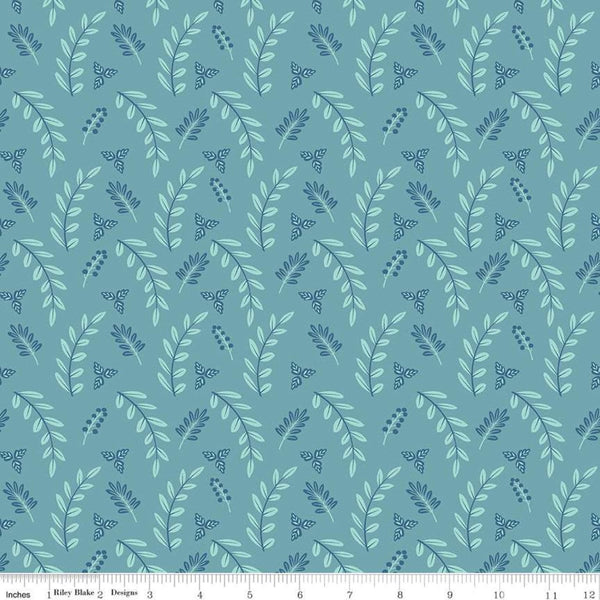 CLEARANCE Poppy and Posey Leaves C10585 Teal - Riley Blake - Tone-on-Tone Blue Green -  Quilting Cotton Fabric