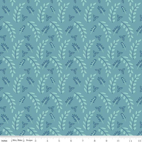 CLEARANCE Poppy and Posey Leaves C10585 Teal - Riley Blake - Tone-on-Tone Blue Green -  Quilting Cotton Fabric