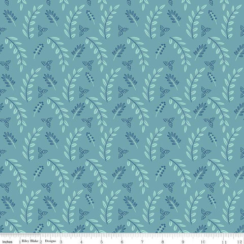 CLEARANCE Poppy and Posey Leaves C10585 Teal - Riley Blake - Tone-on-Tone Blue Green -  Quilting Cotton Fabric