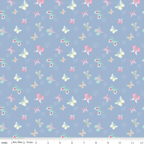 26" End of Bolt - SALE Poppy and Posey Butterflies C10586 Periwinkle - Riley Blake - Butterflies Small Dots -  Quilting Cotton Fabric