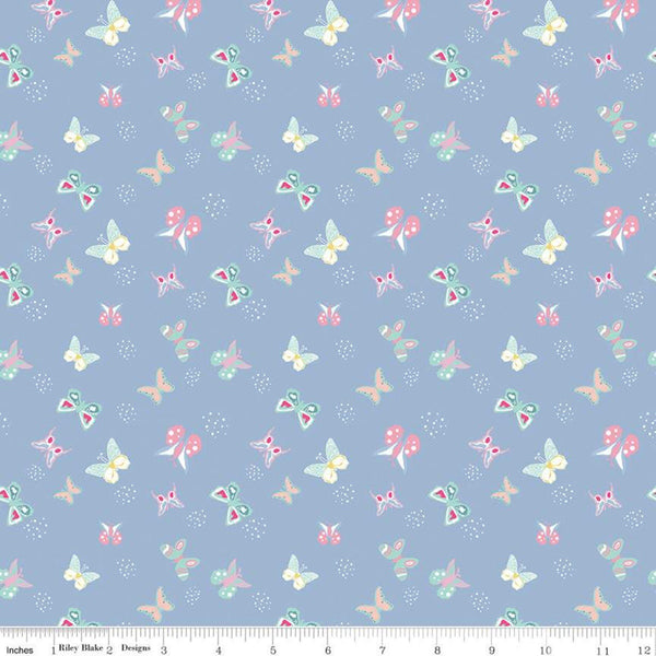 Fat Quarter End of Bolt - SALE Poppy and Posey Butterflies C10586 Periwinkle - Riley Blake - Butterflies Small Dots - Quilting Cotton Fabric