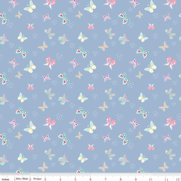 26" End of Bolt - SALE Poppy and Posey Butterflies C10586 Periwinkle - Riley Blake - Butterflies Small Dots -  Quilting Cotton Fabric