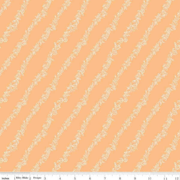 Fat Quarter End of Bolt - CLEARANCE Sew Kewpie Vines C10544 Daisy - Riley Blake Designs - Floral Flowers Vintage Orange - Quilting Cotton