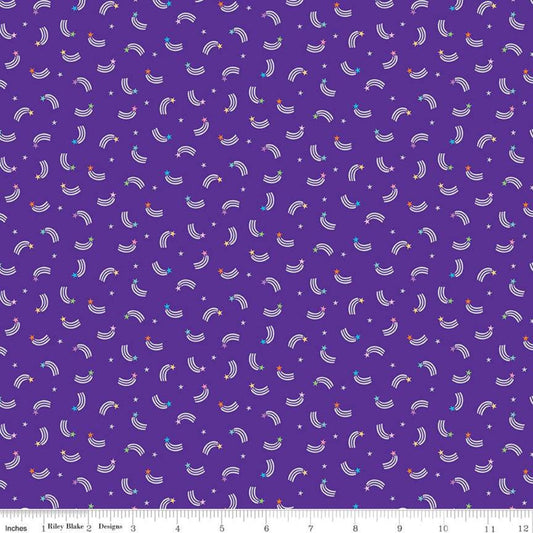 16" End of Bolt SALE Unicorn Kingdom Shooting Stars SC10473 Purple SPARKLE - Riley Blake - Star Silver SPARKLE  - Quilting Cotton Fabric